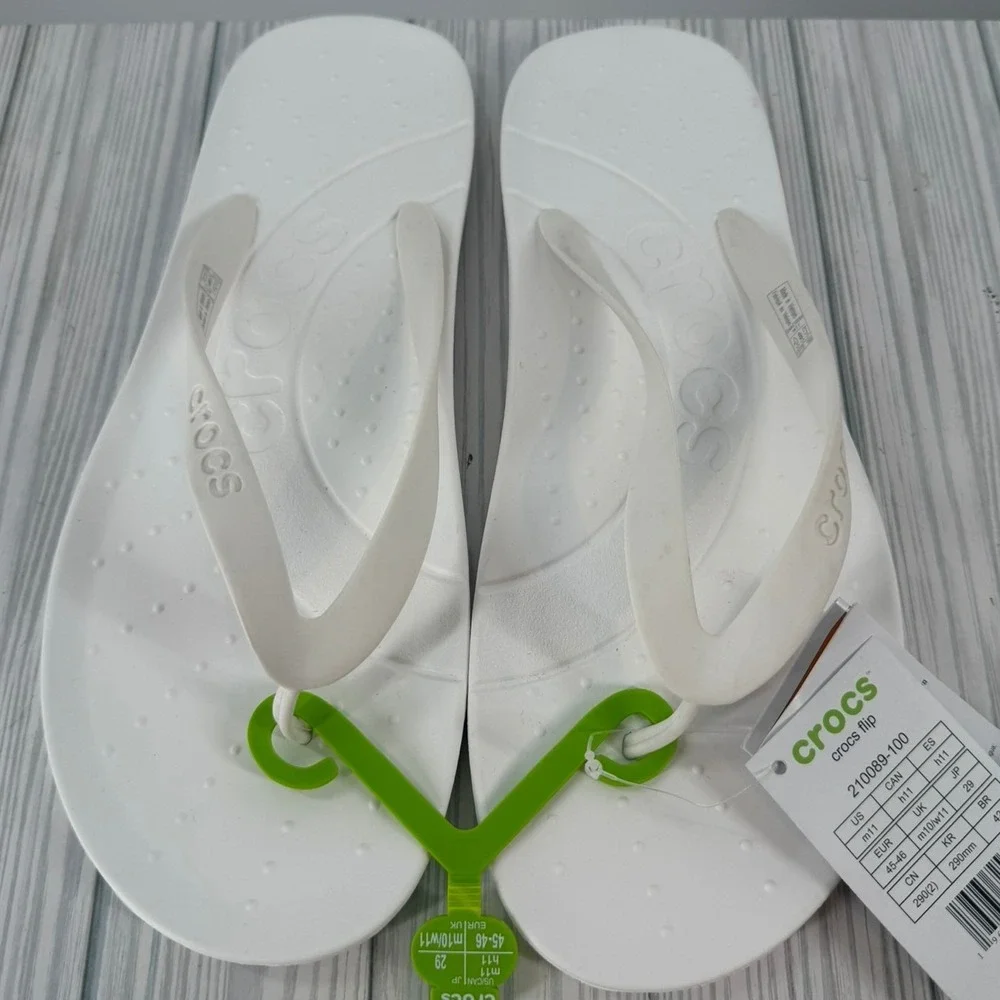 Crocs Flip White Mens 11 Lightweight Comfort Sandals 210089-100 New